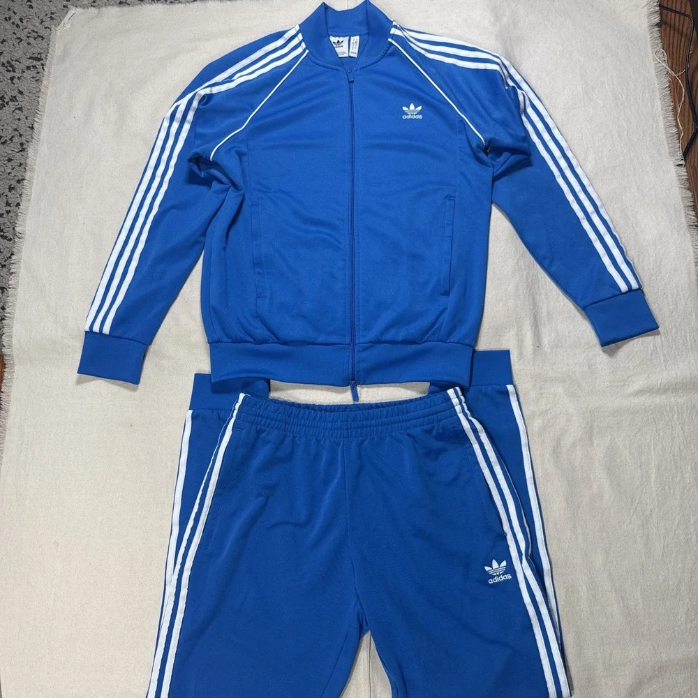 adidas Vintage Men's M Blue/White 2-Pc Tracksuit Full Zip Jacket & Pants